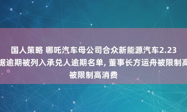 国人策略 哪吒汽车母公司合众新能源汽车2.23亿票据逾期被列入承兑人逾期名单, 董事长方运舟被限制高消费